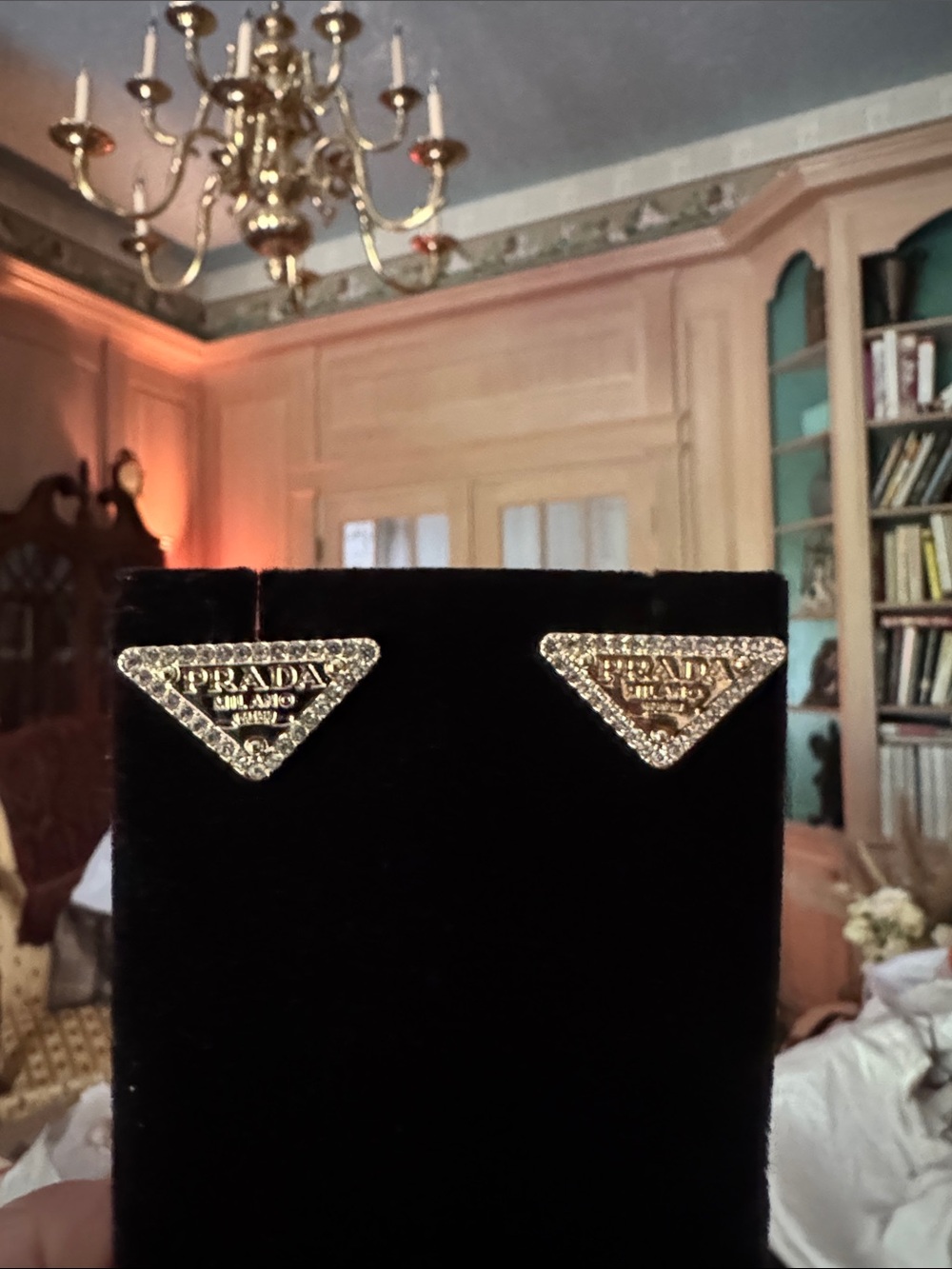 Earrings  Gold tone with crystals Triangle Logo Stud Earrings